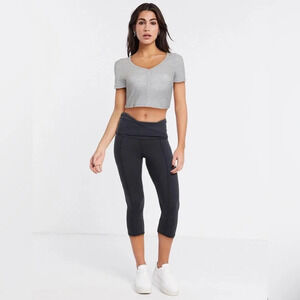 Free People Movement Heathered Green Gathered Crossover Hang Ten Legging Medium